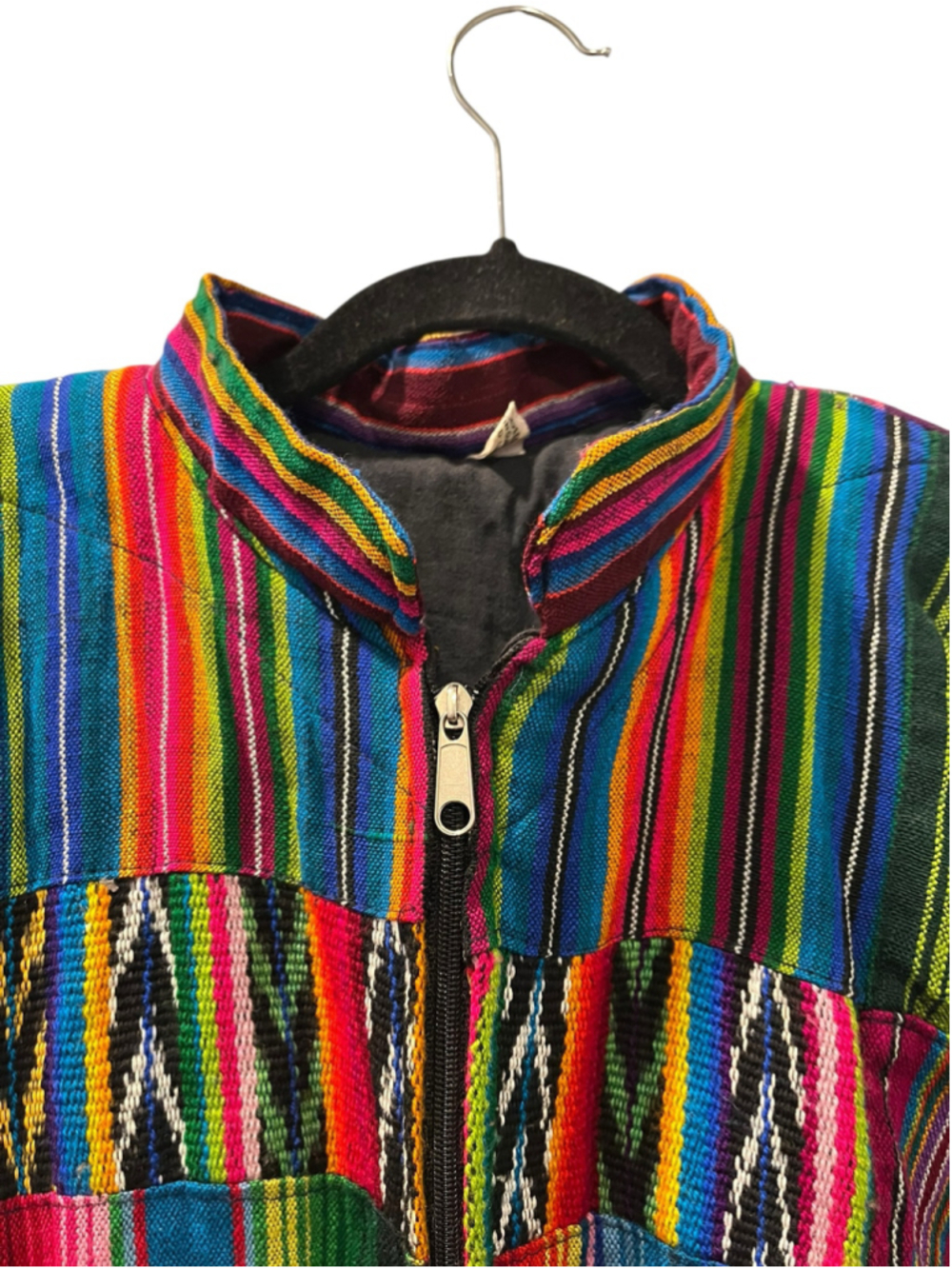 Vintage 90s Guatemalan Patchwork Bomber Jacket Woven Boho Hippie Festival Medium - Picture 3 of 13